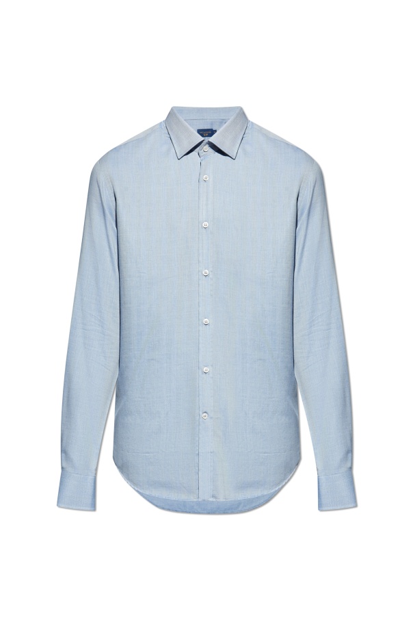 Paul & Shark Herringbone Cotton Shirt In Blue
