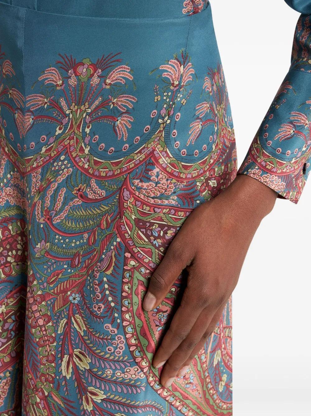 Etro Silk Maxi Skirt With Placed Print In Blue
