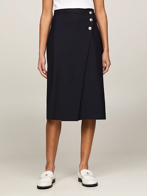 Tommy Hilfiger Gold Button Midi Skirt Clothing In Black
