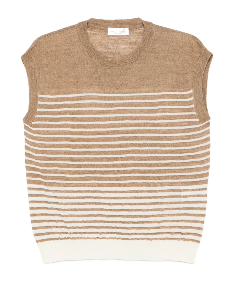 Roberto Collina Striped Sleeveless Sweater In Brown