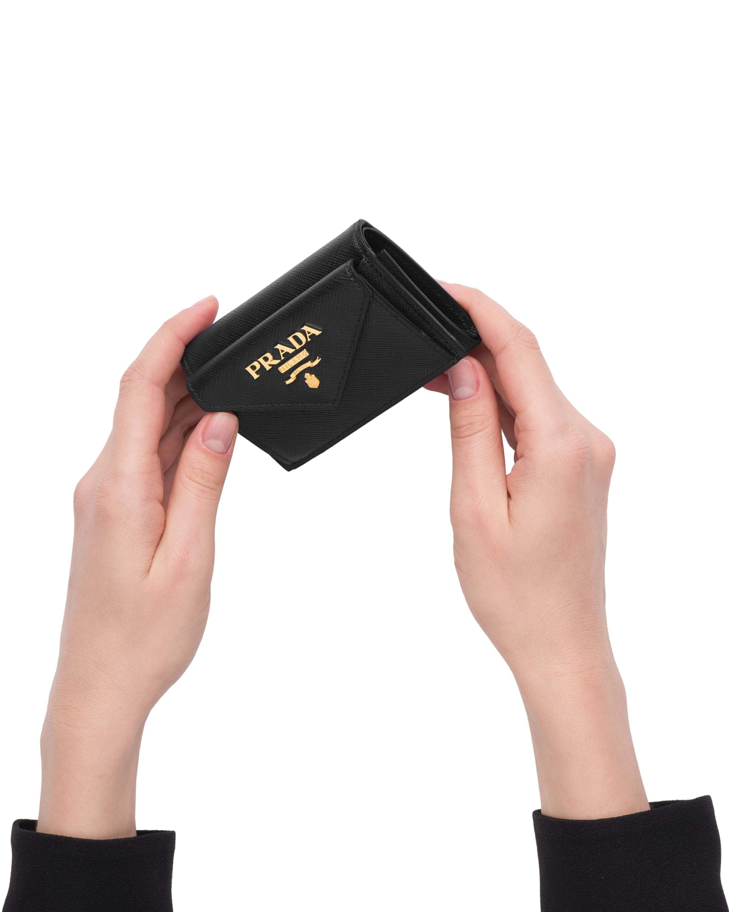 Prada Saffiano Finish Tri-fold Wallet In Black