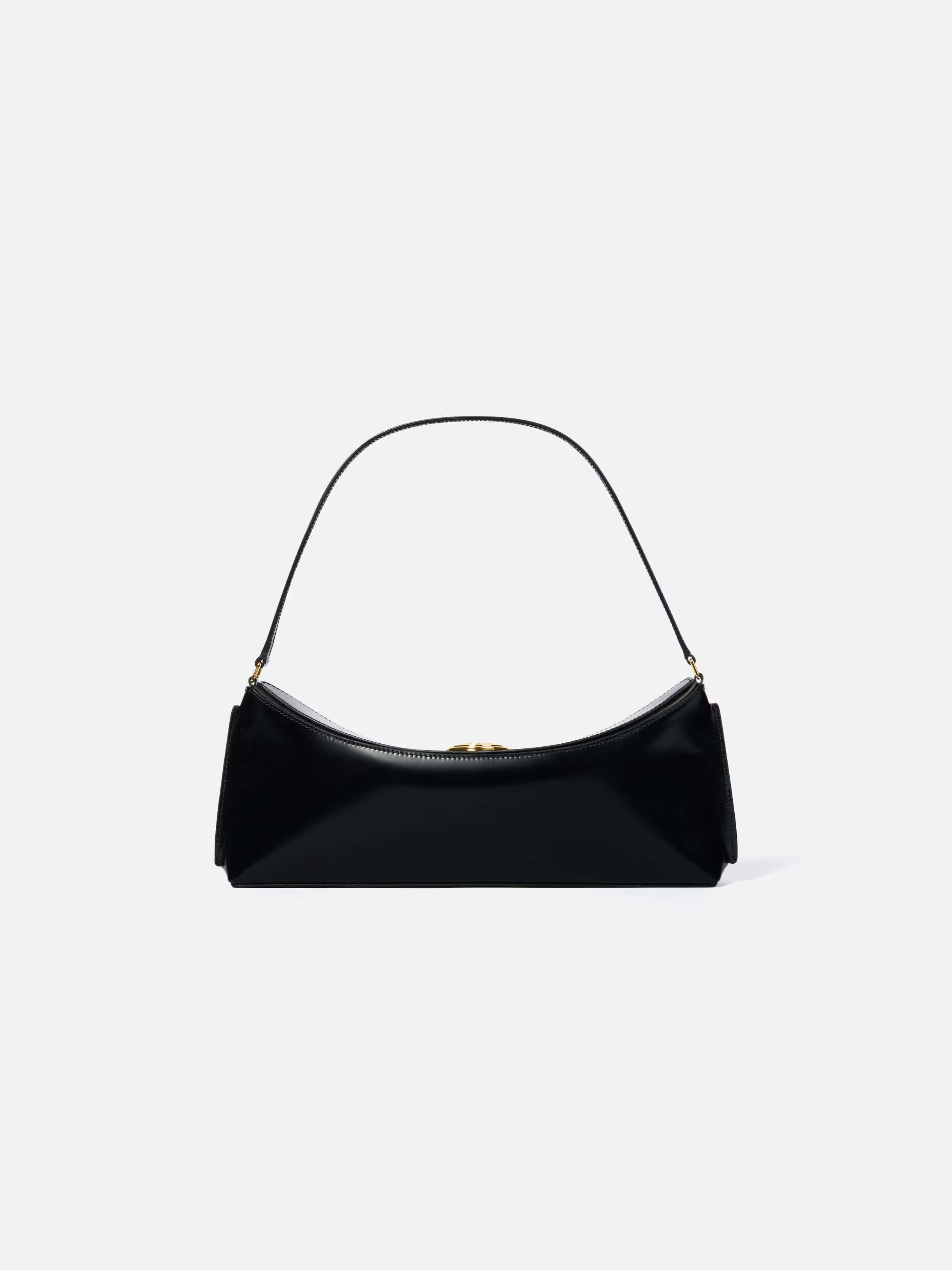 Jacquemus Curved Gold Handle Shoulder Bag In Black