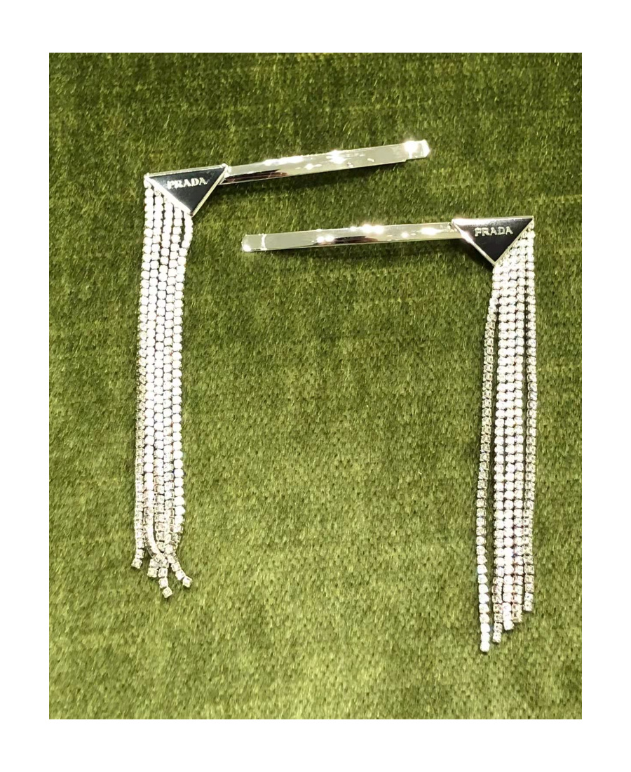 Prada Rhinestone-embellished Triangle Logo Hairpin Set In White