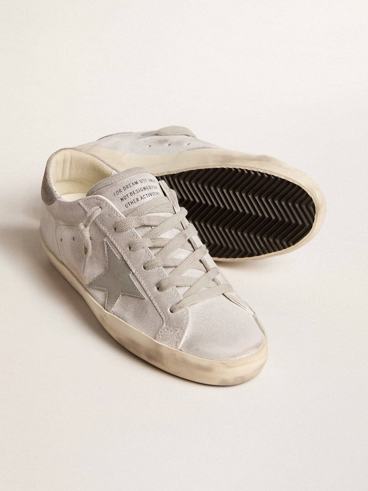 Golden Goose Super-star Sneakers In Gray-white Glitter-effect Leather With Leather Star In Brown