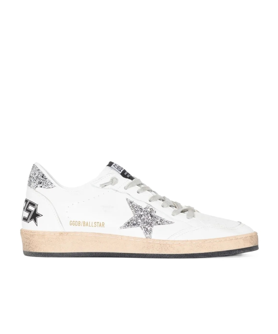 Golden Goose Ballstar Leather And Glitter Sneakers In White