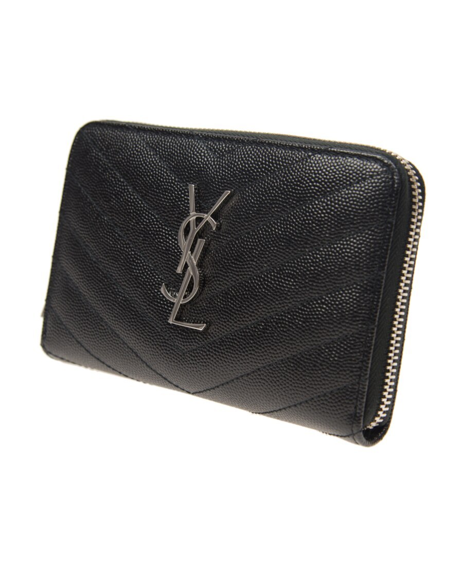 Saint Laurent Monogram Zipper Wallet In Black