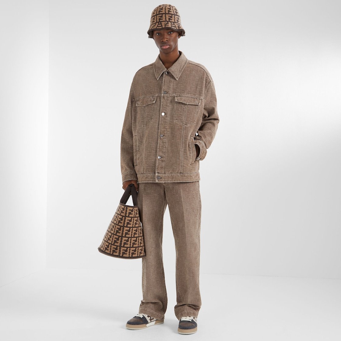 Fendi Single-breasted Denim Jacket In Nude