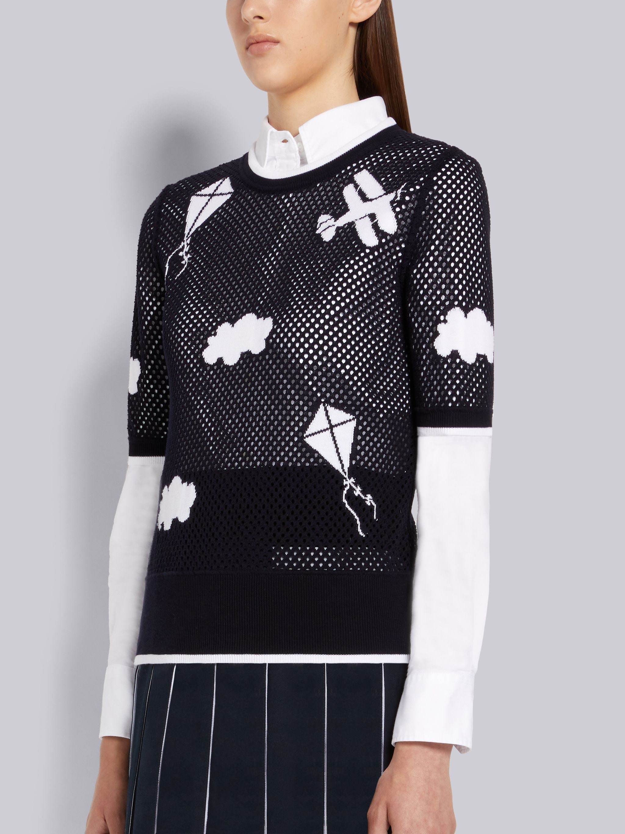 Thom Browne Sky Icons Mesh T-shirt In Black