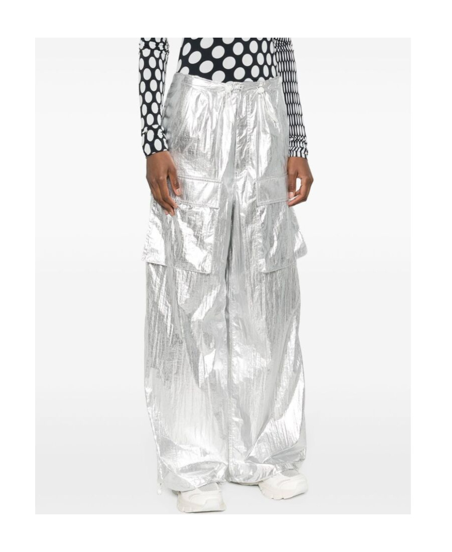Mm6 Maison Margiela Drawstring-fastening Metallic Trousers In Gray