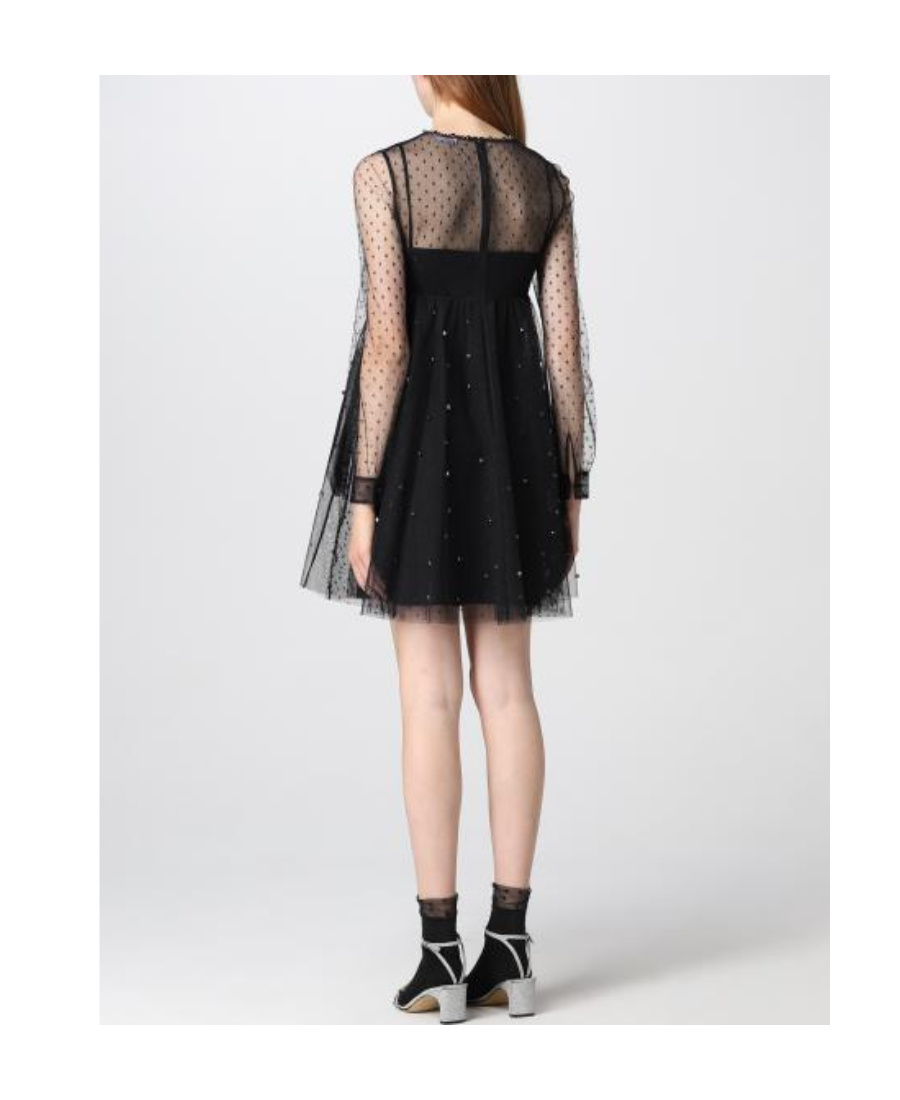 Red Valentino Polka Dot Tulle Dress In Black