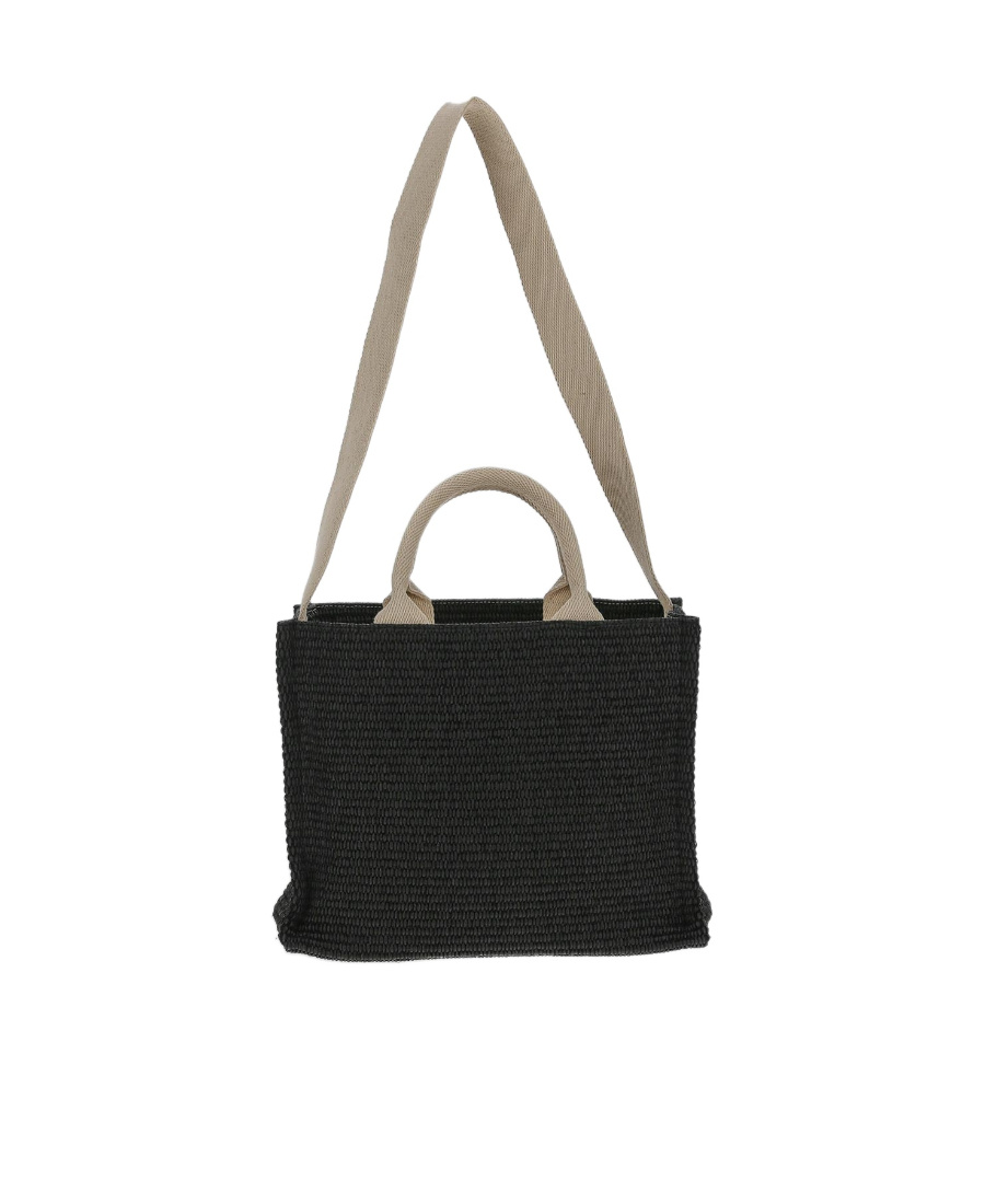 Marni Natural Raffia Effect Fabric Large Tote Bag In Black