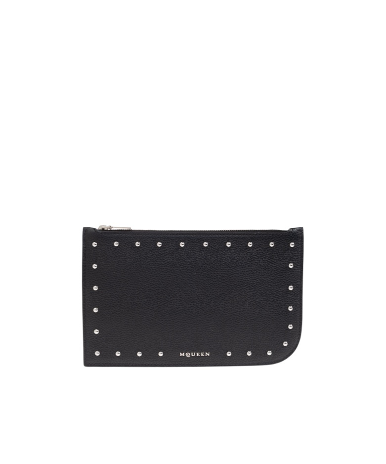 Alexander Mcqueen Textured Leather Wallet With Metallic Studs