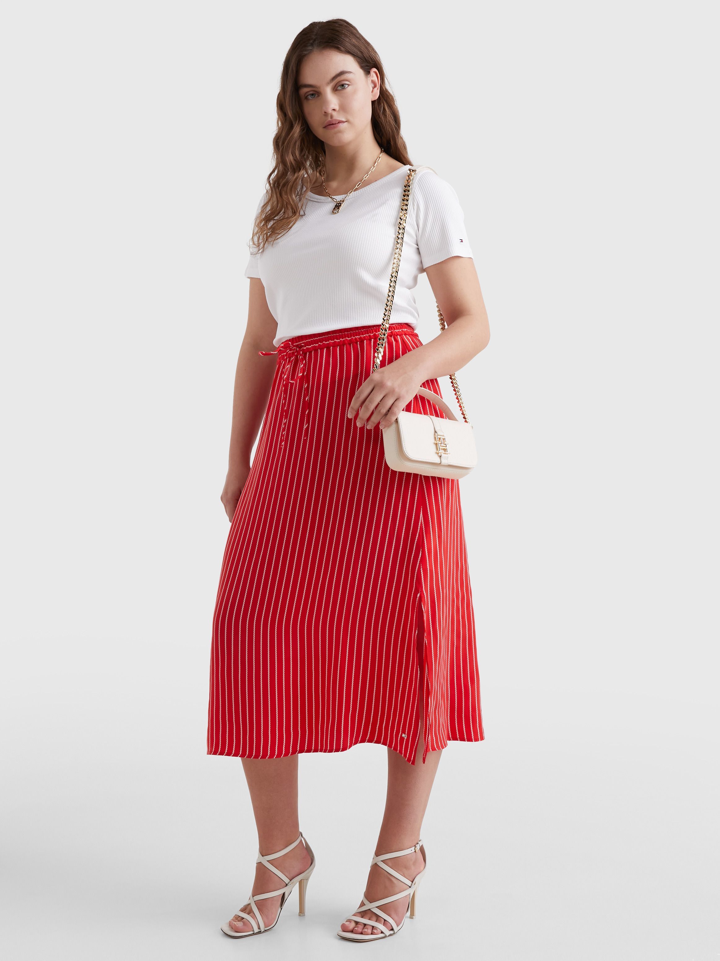 Tommy Hilfiger Rope Stripe Trumpet Skirt In Red