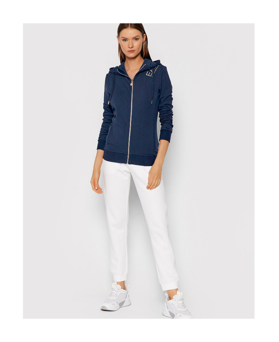 Shop Ea7 Logo Printed Hooded Casual Jacket In Blue