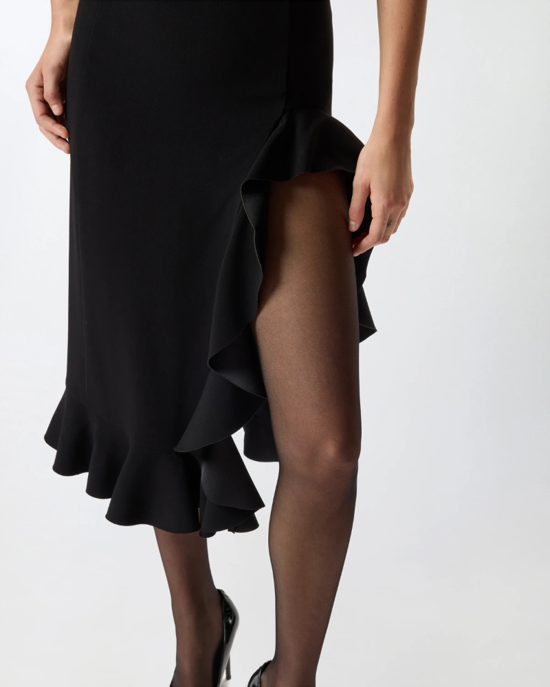 Pinko Midi Dress With Ruffle Detail And Fitted Silhouette In Black