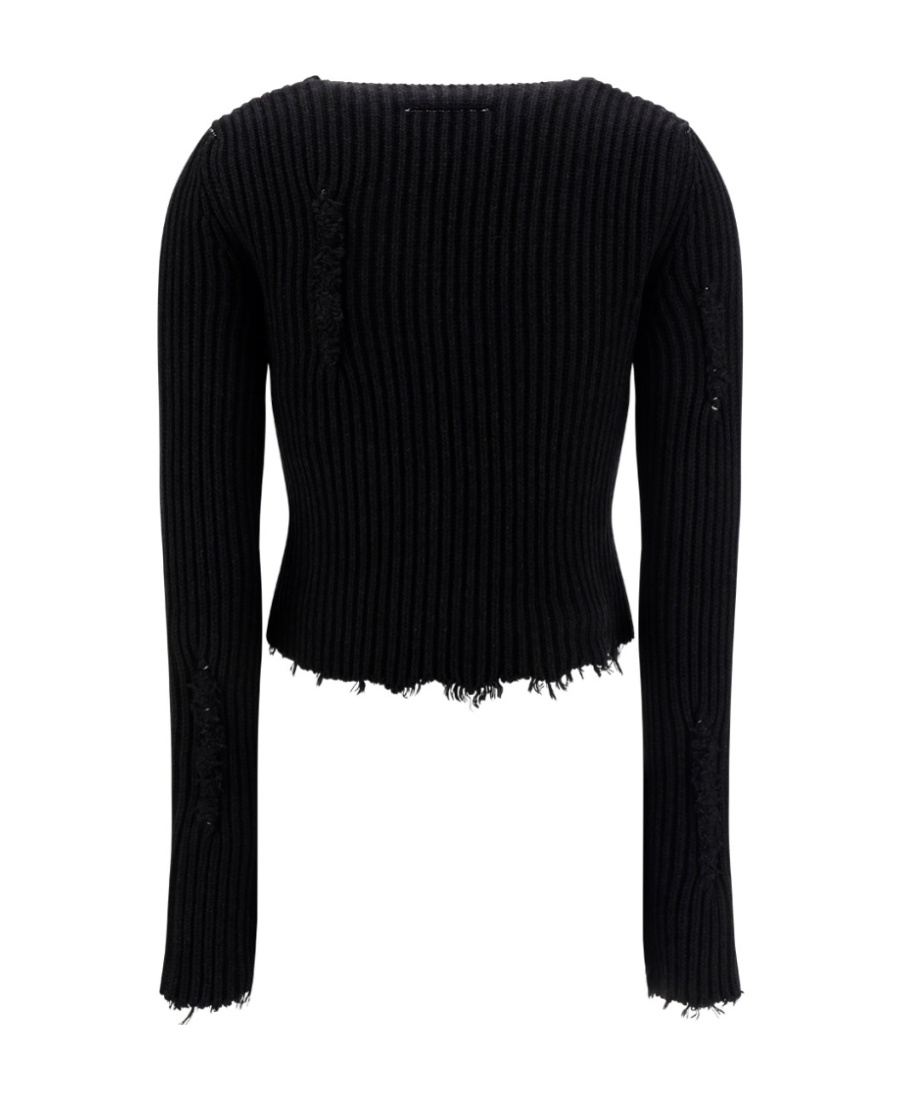 Mm6 Maison Margiela Raw-edge V-neck Sweater In Black