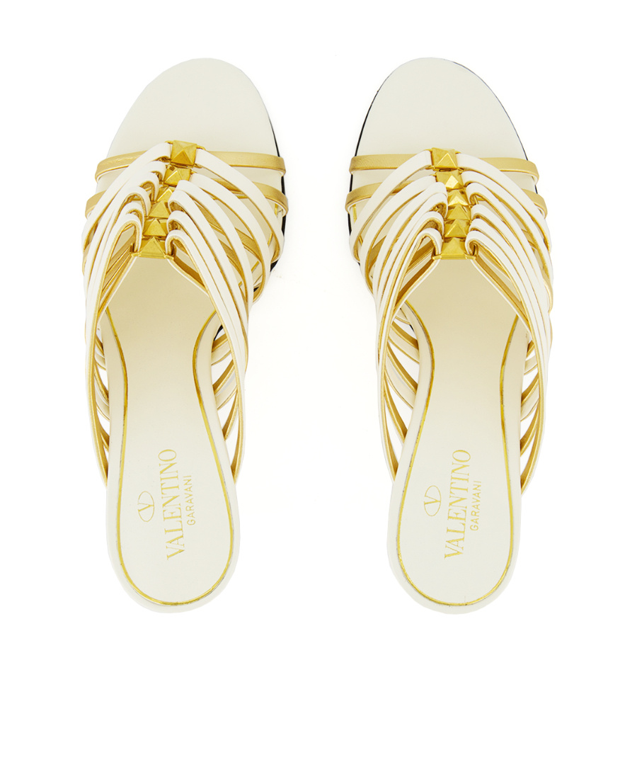 Valentino Rockstud Strappy Leather Mule In White