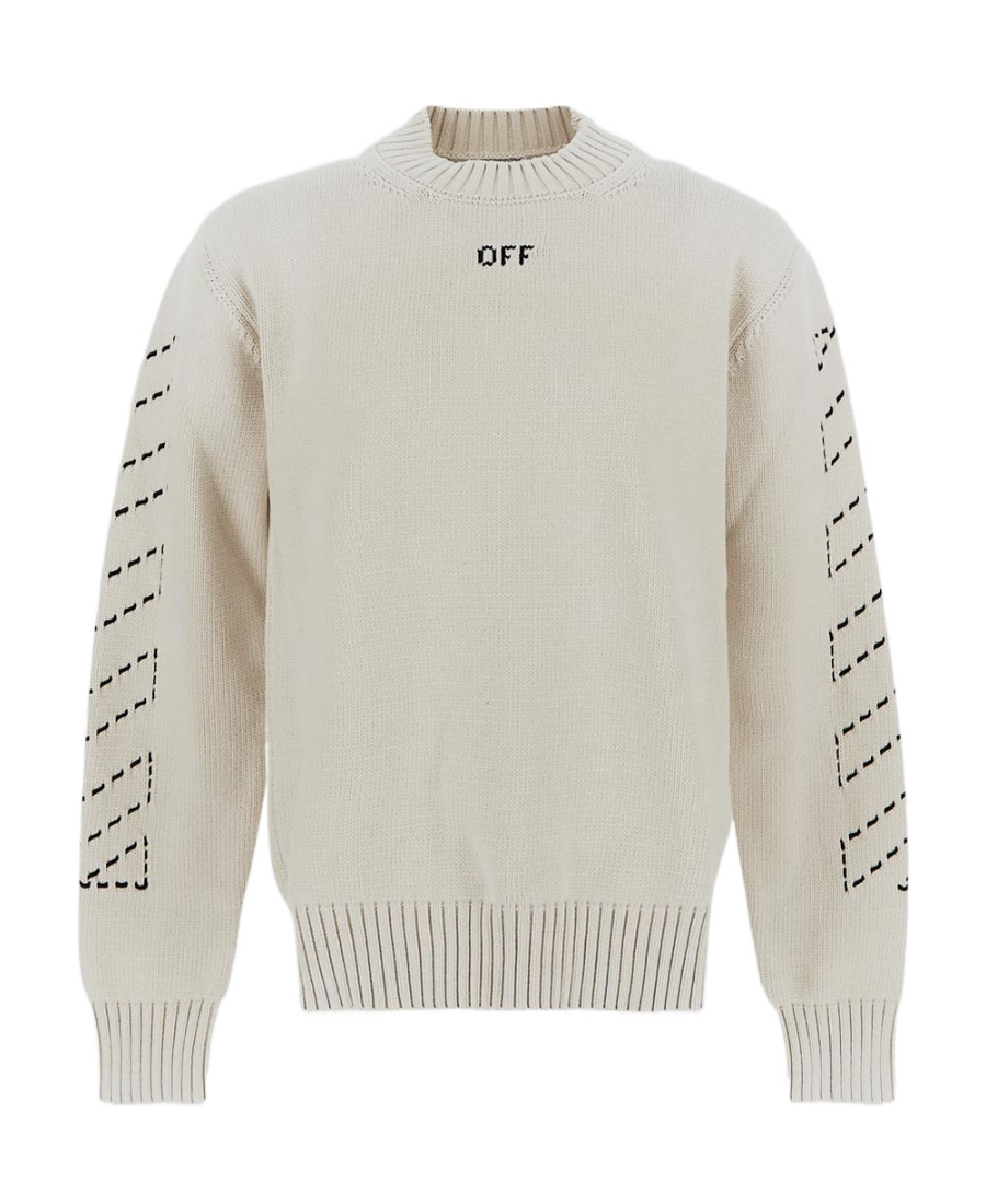 Off-white Off White™ Beige Crew Neck Sweater With Stitching In White