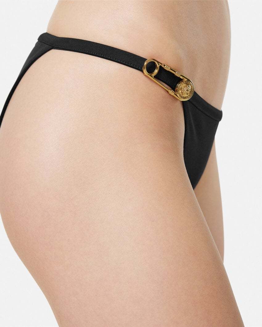 Versace Low-rise Bikini With Thin Straps In Black