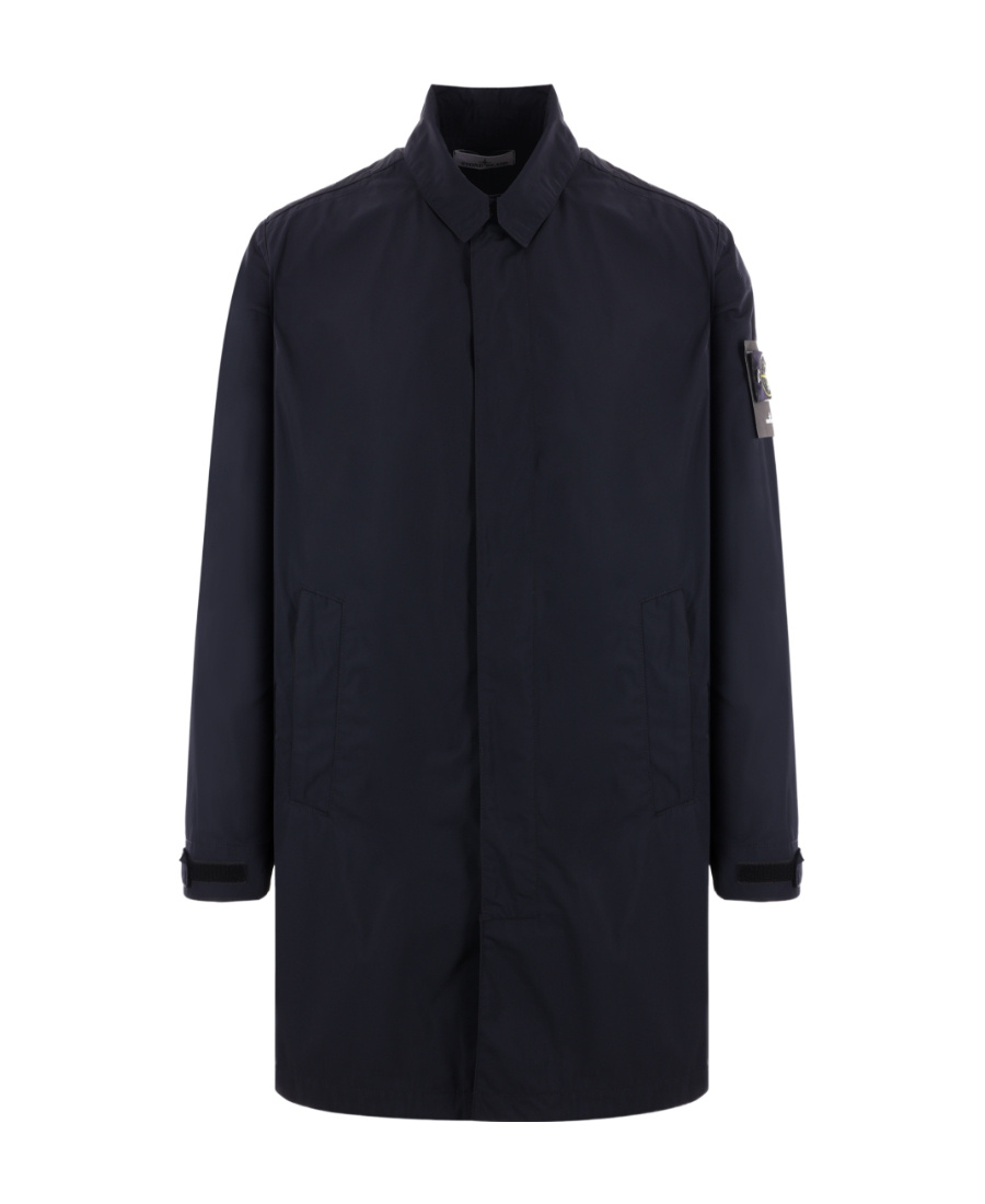 Stone Island Compass-badge Single-breasted Coat In Blue