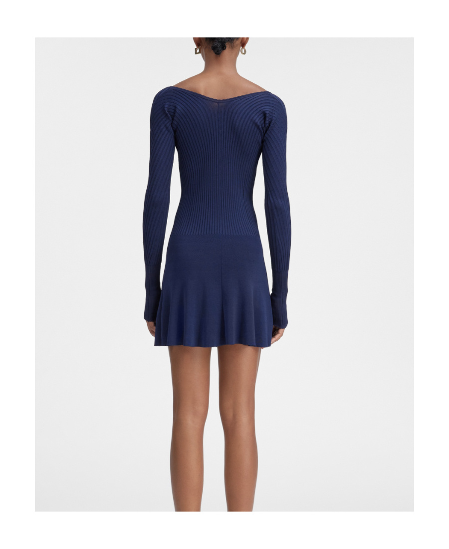 Jacquemus Long Sleeve Scalloped Mini Dress In Black