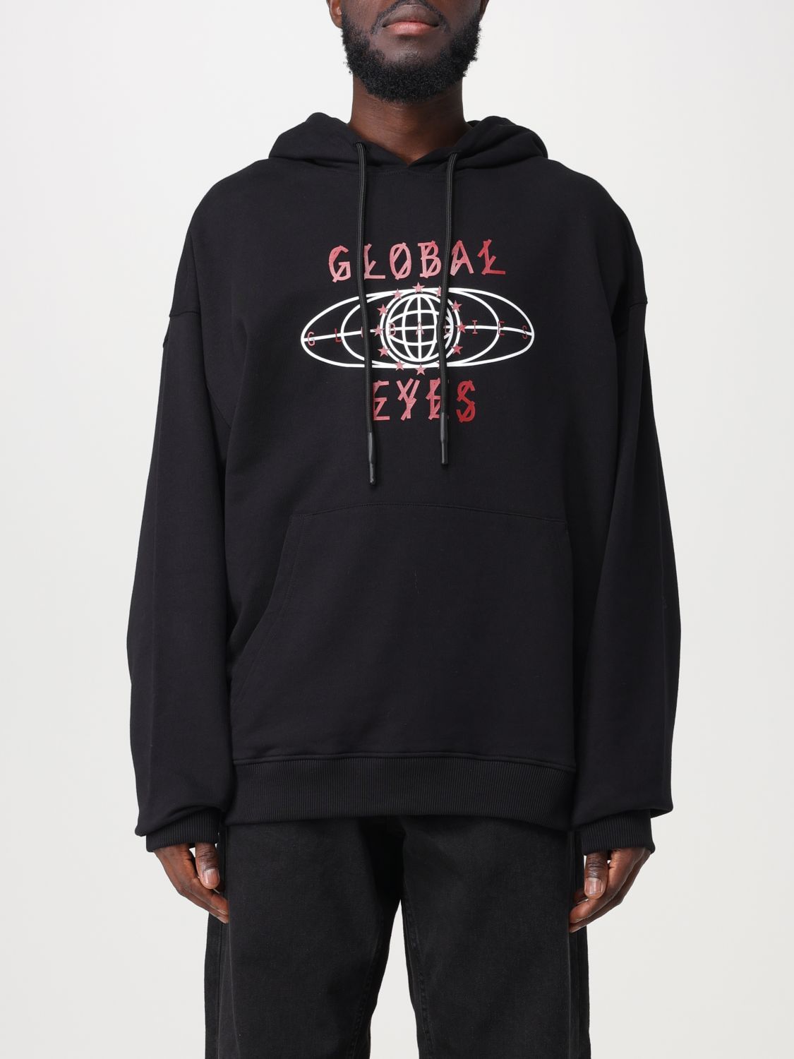 44 Label Group Graphic-print Cotton Hoodie In Black