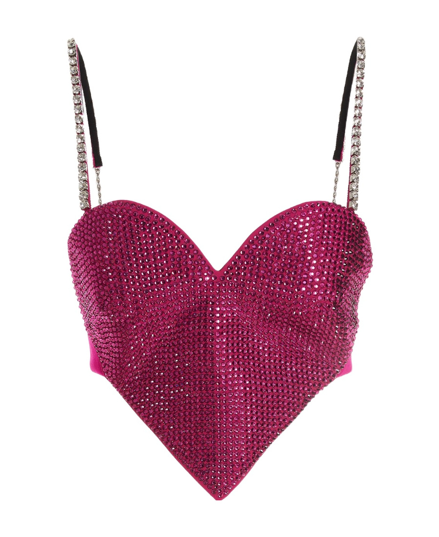 Area Crystal Trim Heart Top In Pink