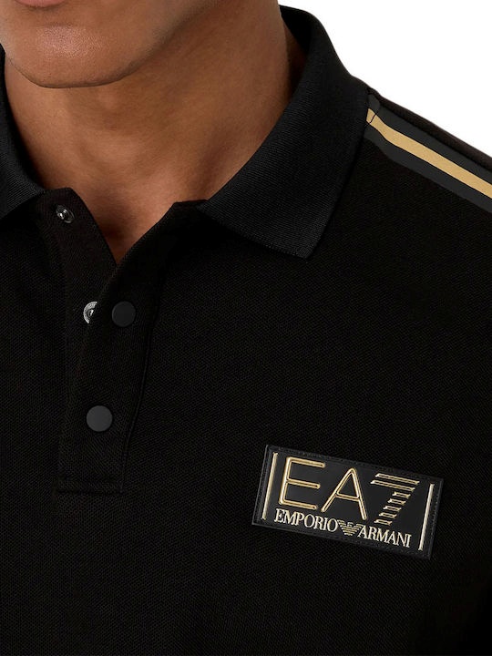 Ea7 Logo-patch Cotton Polo Shirt In Black