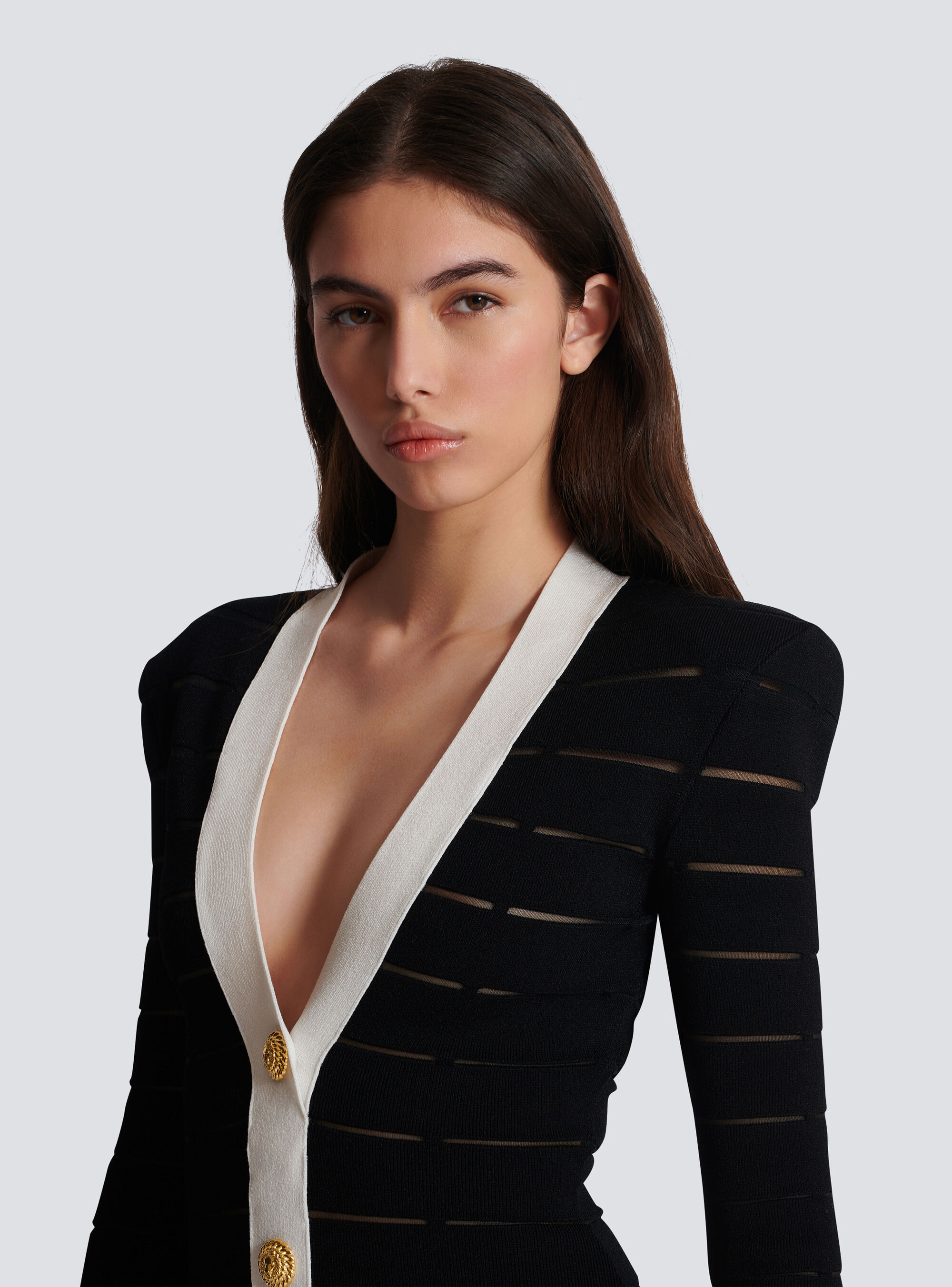 Balmain Button-embellishment Knitted Mini Dress In Black