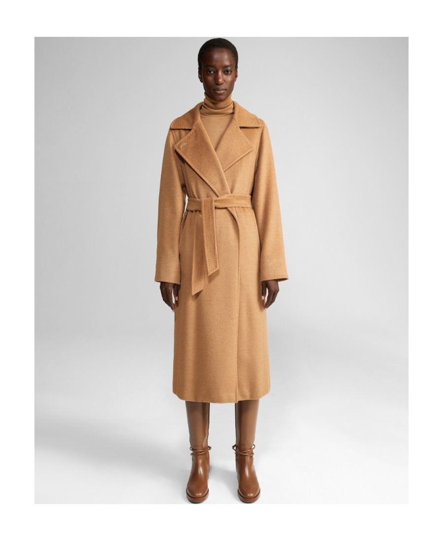 Max Mara Body-wrapped Long Overcoat In Brown