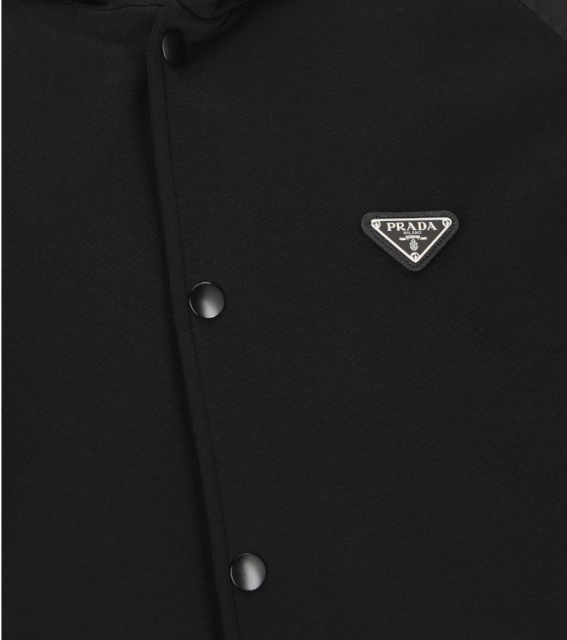 Prada Logo Plaque Drawstring Jacket In Black