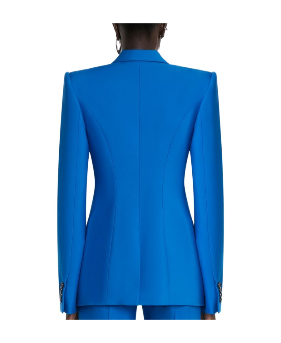 Alexander Mcqueen Double-breasted Structured Jacket With Wide Lapels In Blue