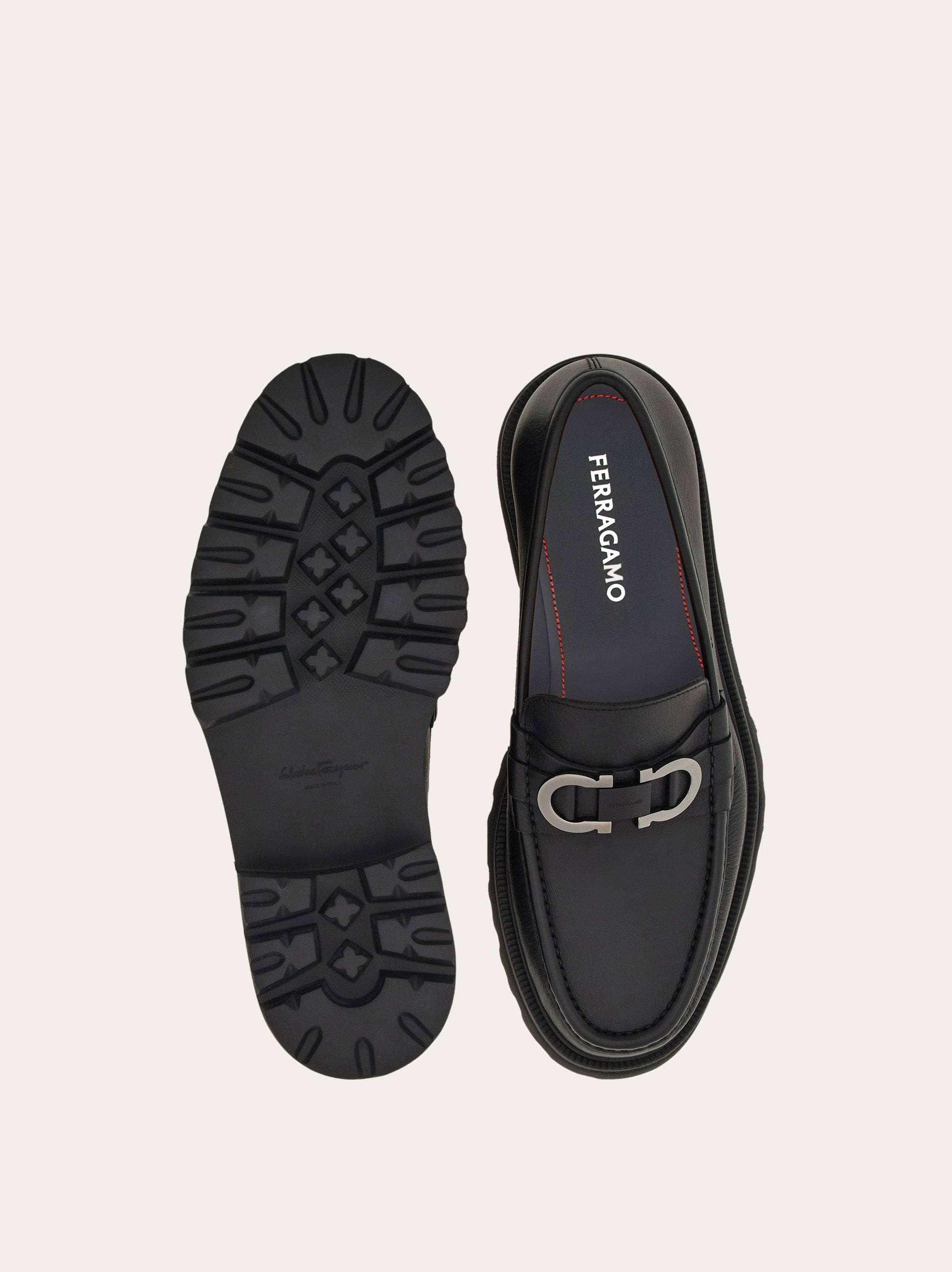 Ferragamo Chunky Sole Loafers With Metal Buckle Detail In Black