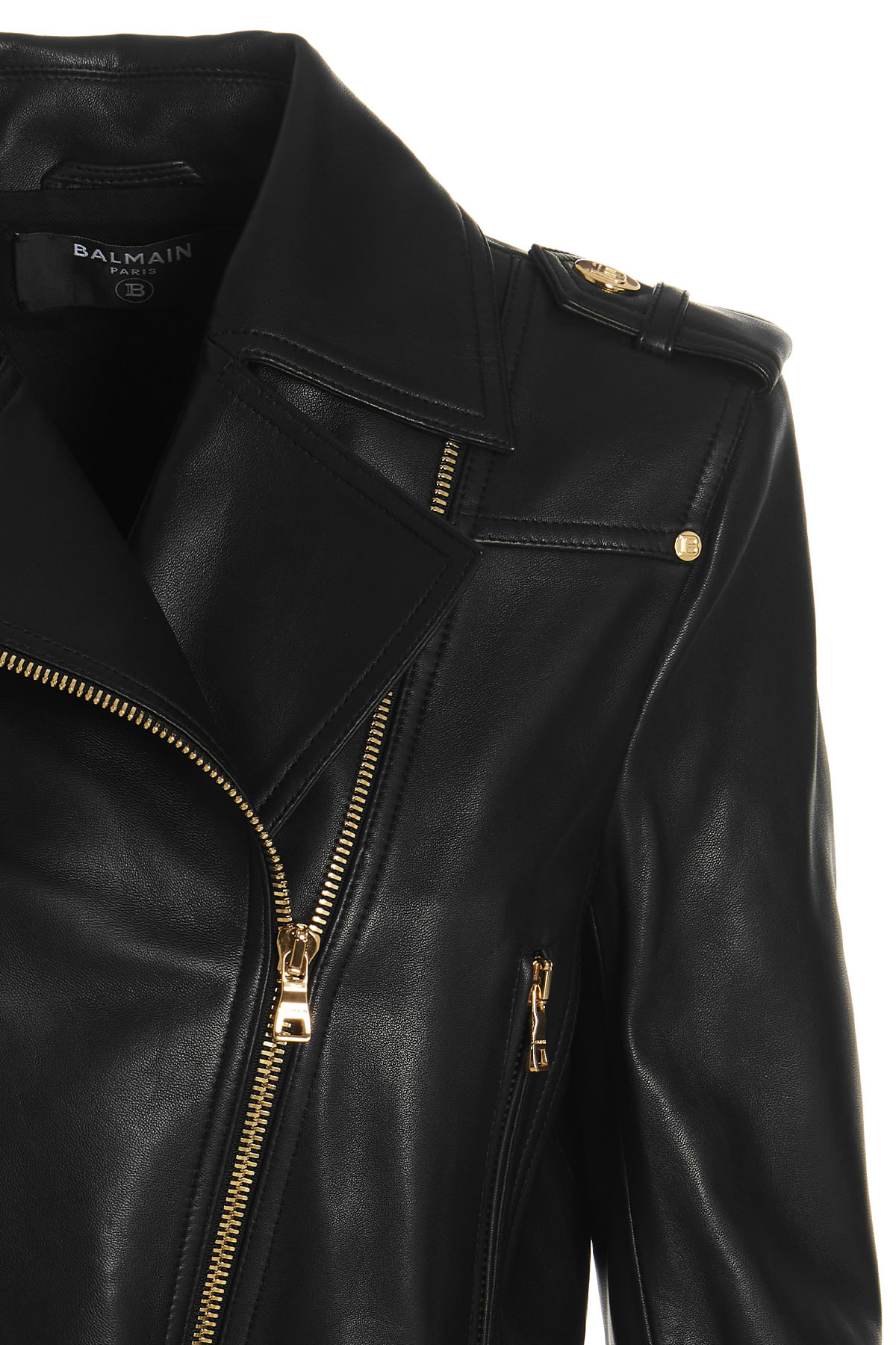Balmain Chain Quilted-sleeves Leather Crop Biker Jacket In Black