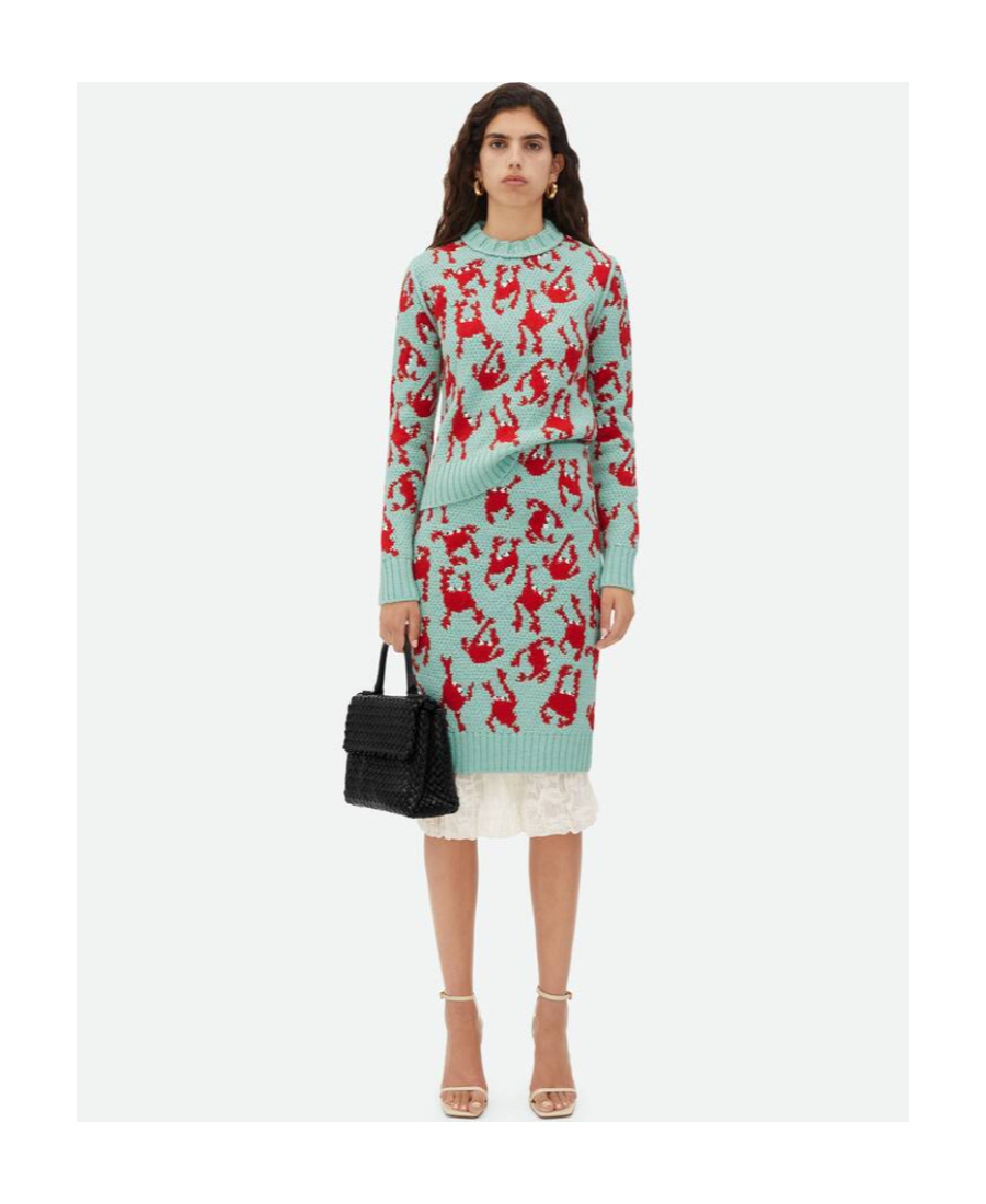Bottega Veneta Jacquard Crab Wool Skirt In Green