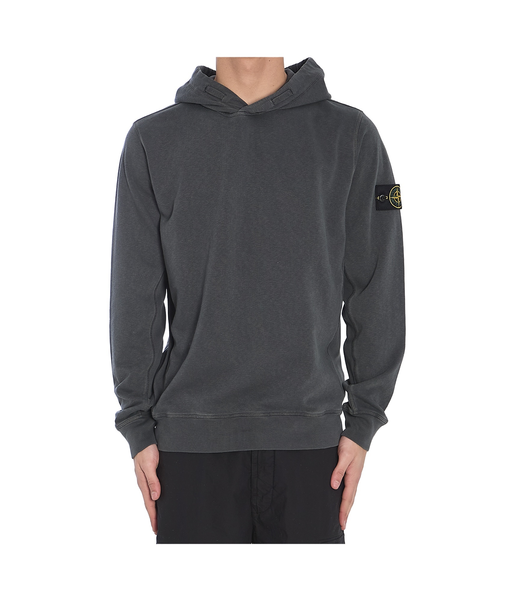 Stone Island Compass Patch Hooded Sweatshirt In Gray