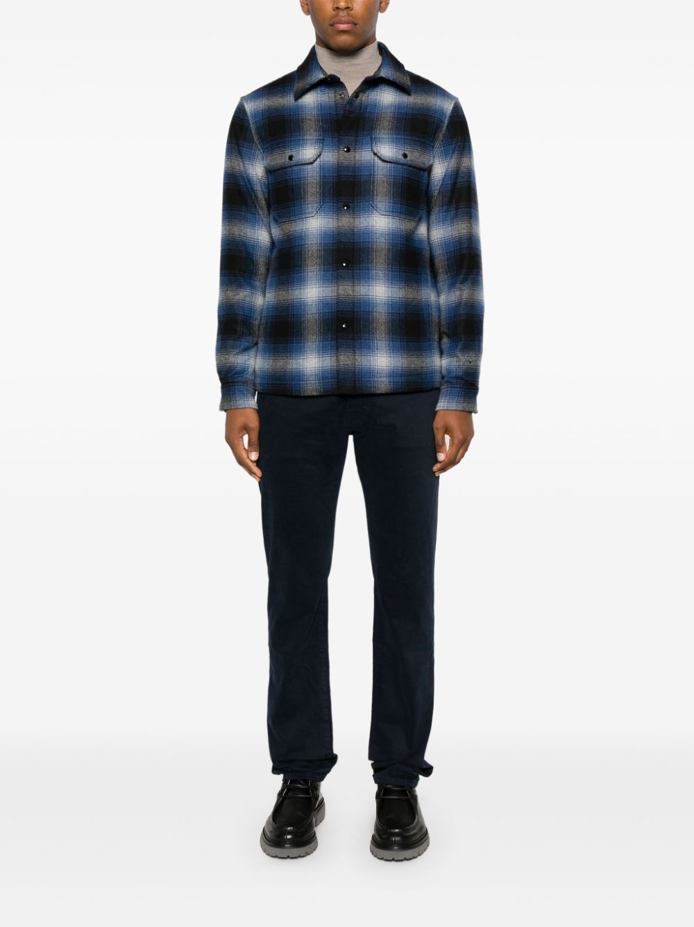 Woolrich Checked Italian Wool Blend Alaskan Padded Overshirt In Black