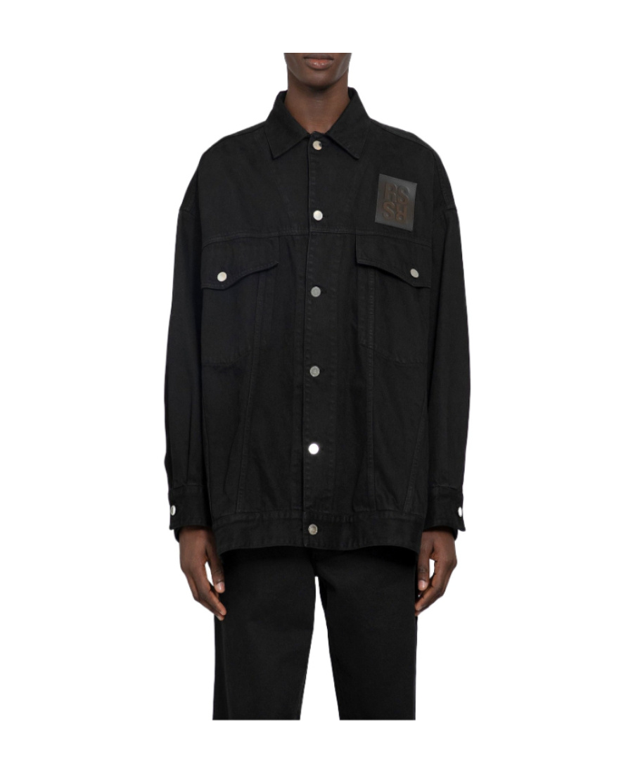 Raf Simons Lapel Denim Coat In Black