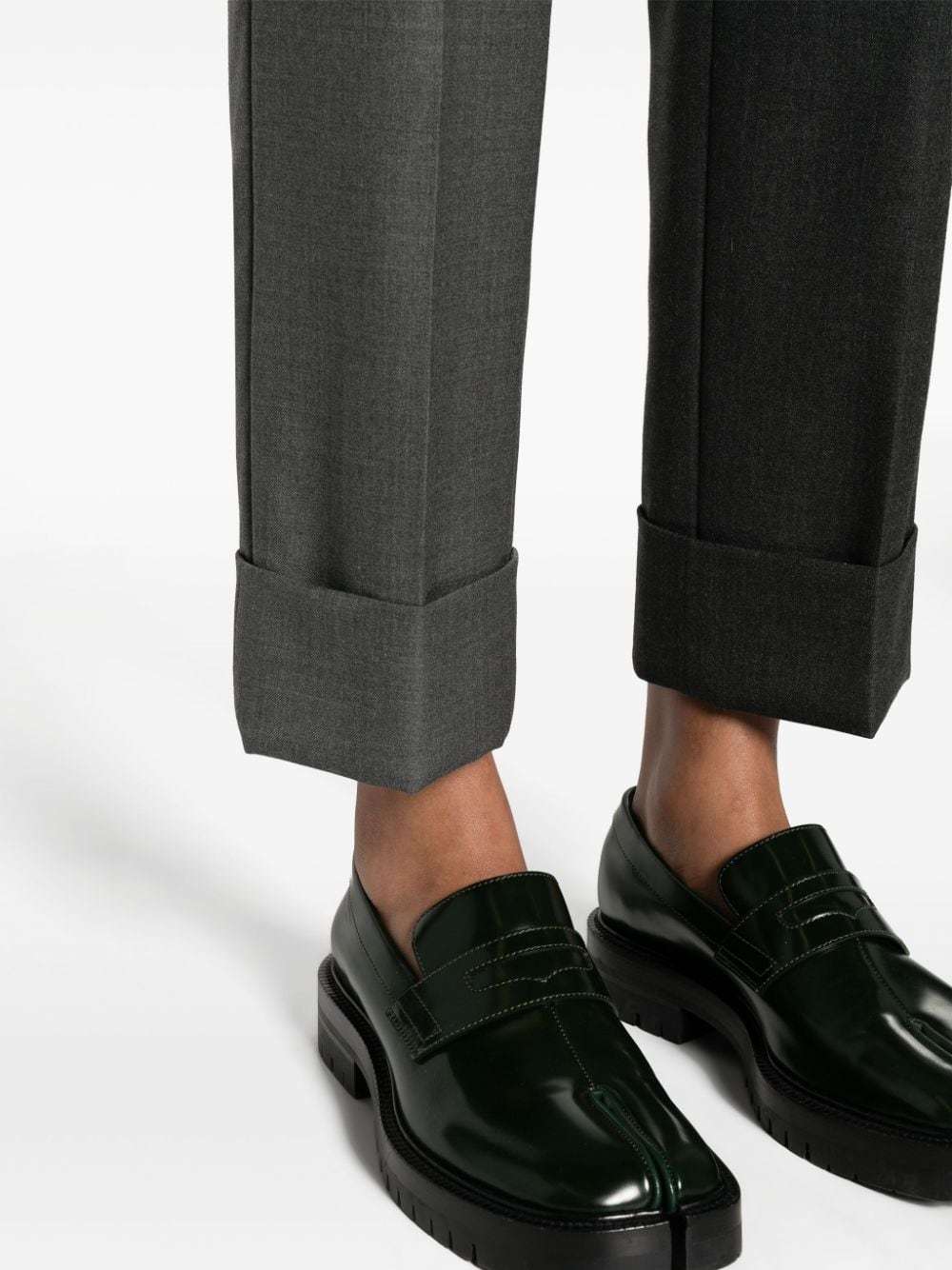 THOM BROWNE TAPERED-LEG WOOL TROUSERS 