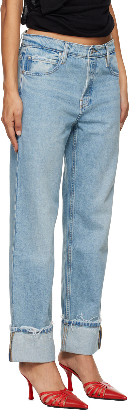 Frame Faded Cuffed Jeans Pants In Blue