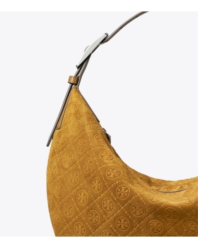 Tory Burch Balloon T-monogram Suede Shoulder Bag In Brown