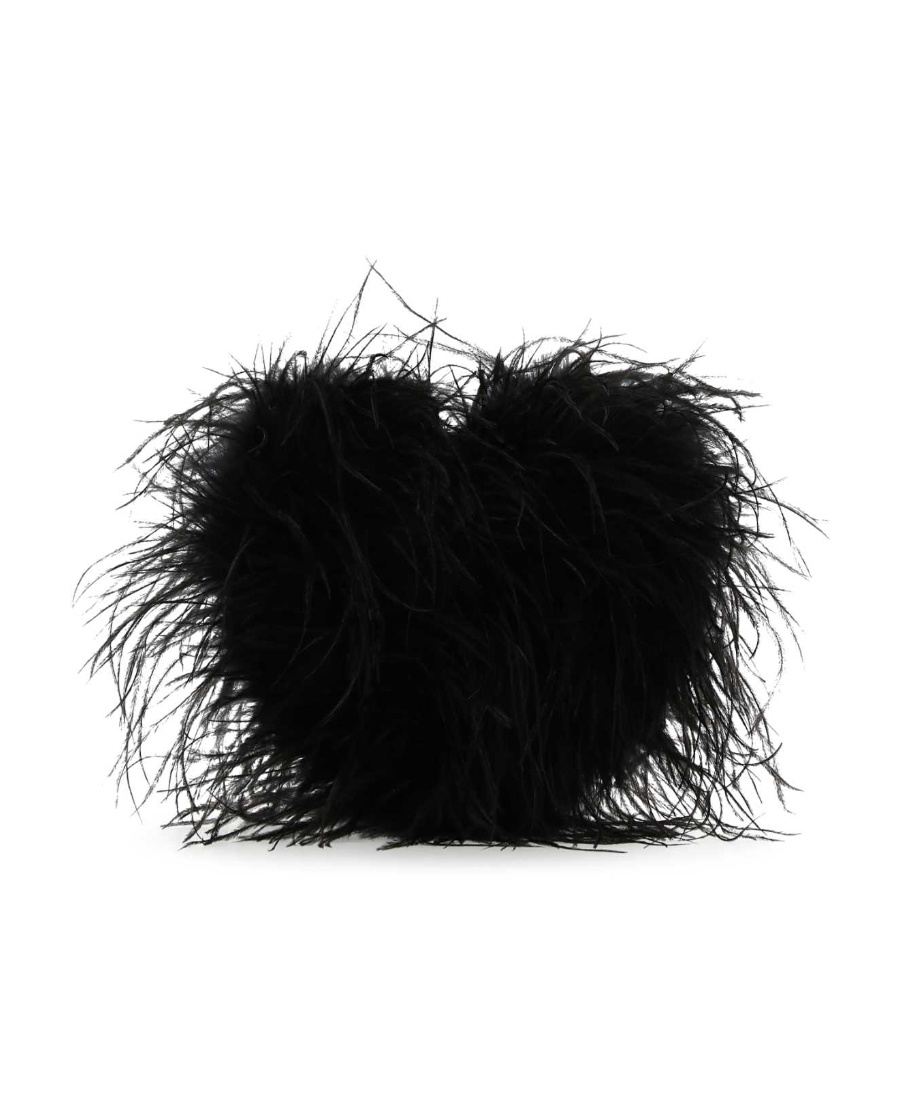 Alexander Wang Heart Feathered Satin Insert Clutch In Black
