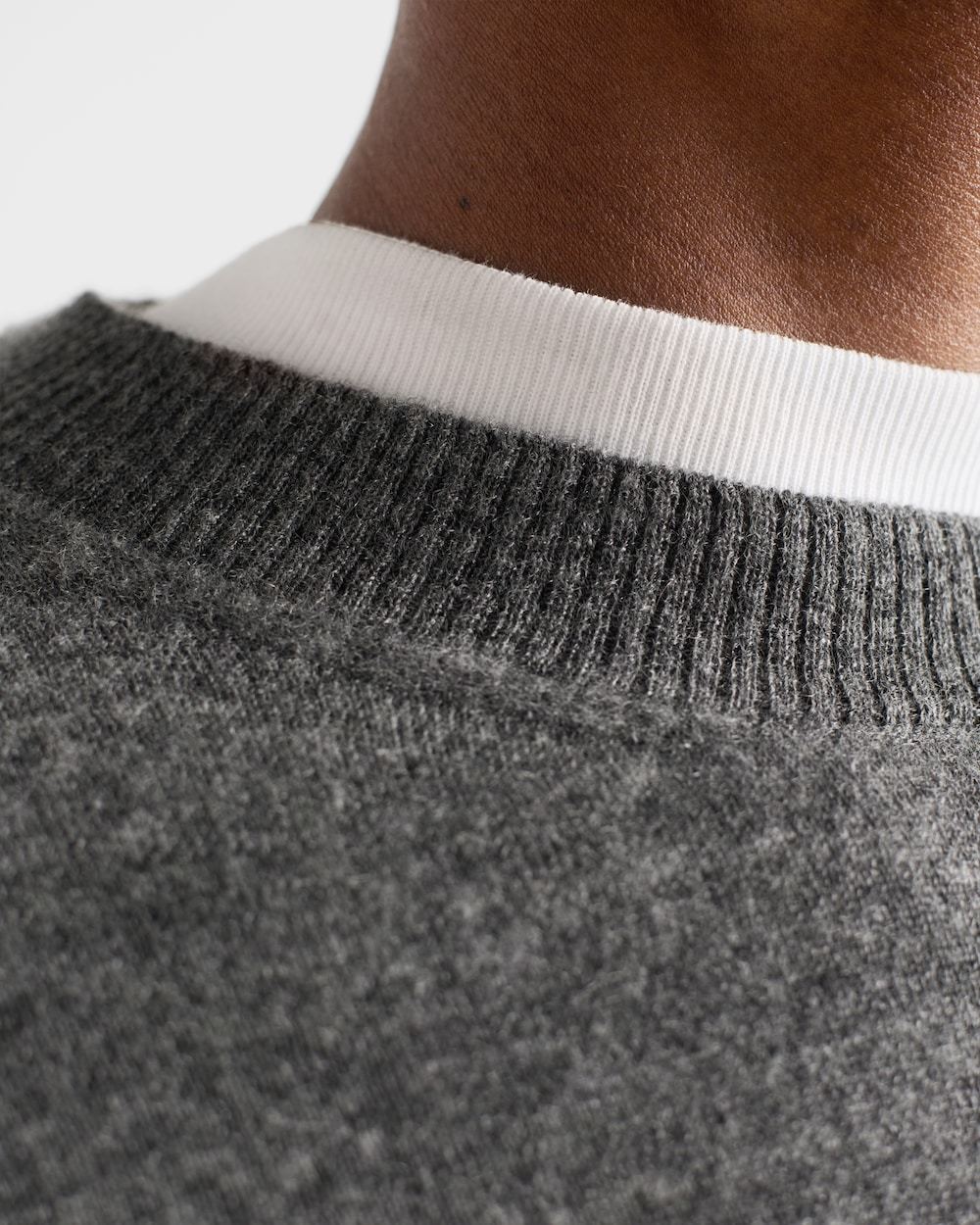 Prada Superfine Cashmere Knit Crewneck Sweater In Gray