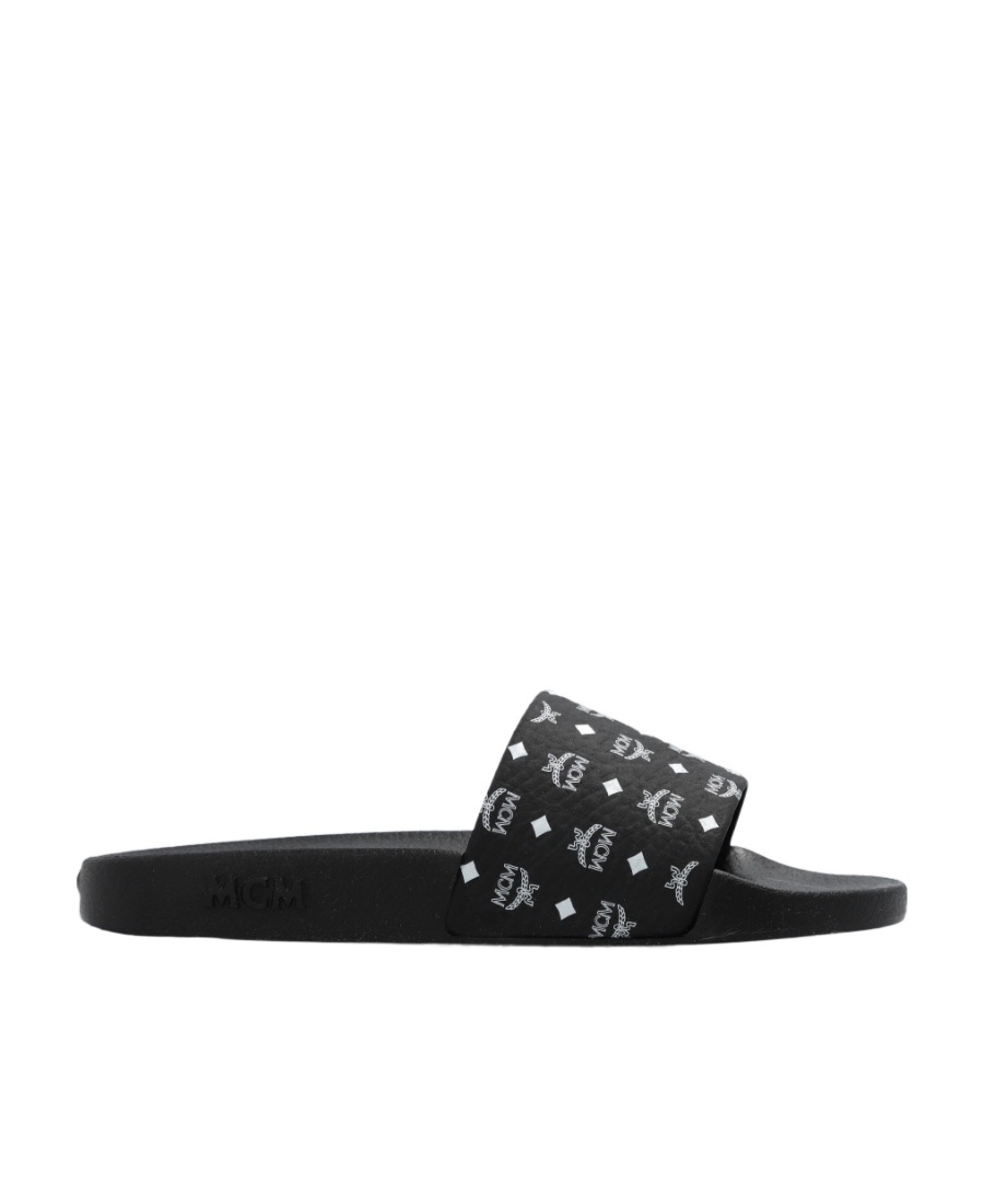 Mcm Monogram Print Rubber Slides In Black