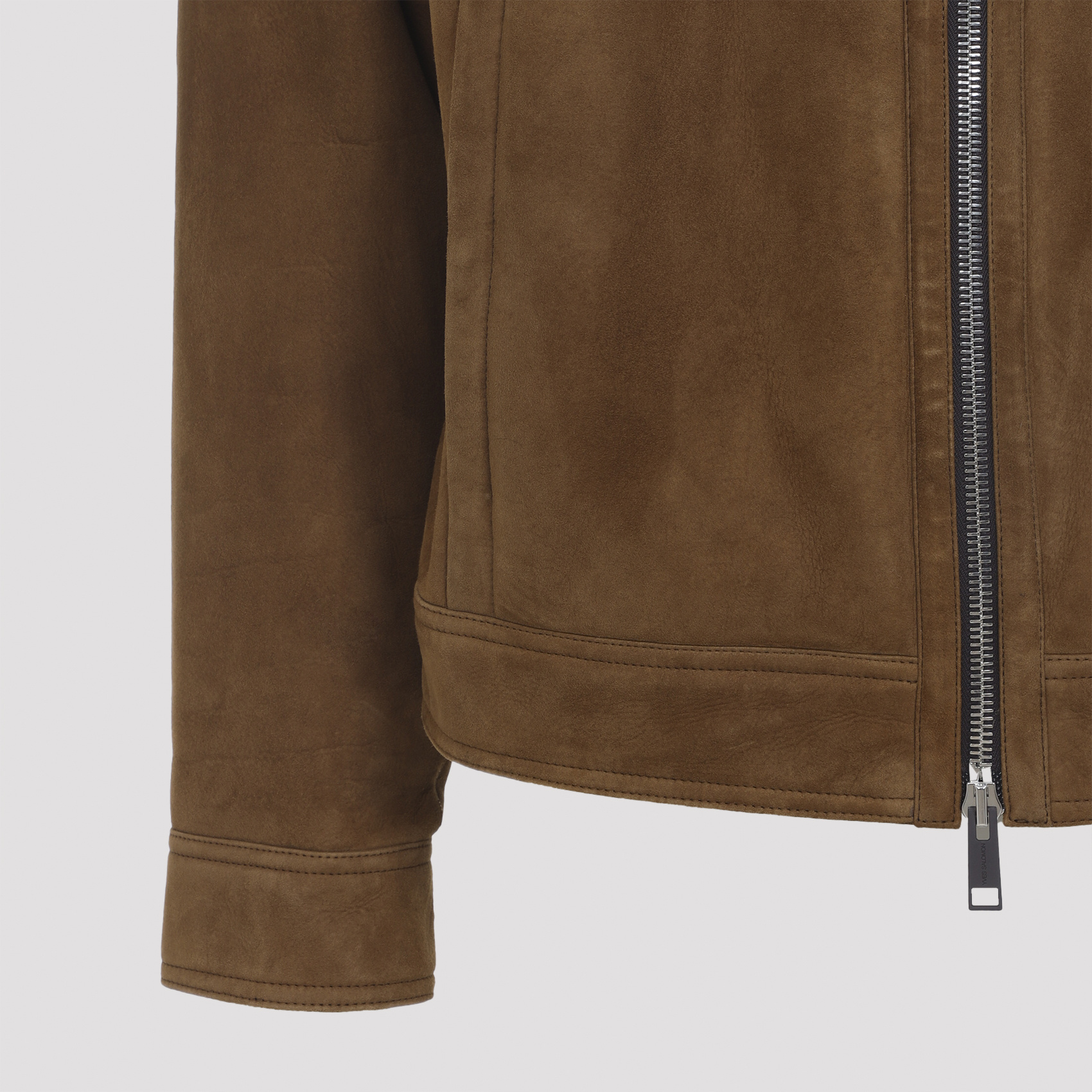 Yves Salomon Suede Finish Down Jacket With Buttoned Cuffs In Brown