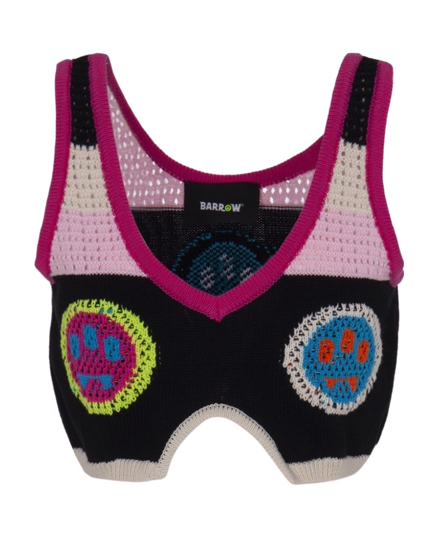 Barrow Multicoloured Crop Top With Logos In Black