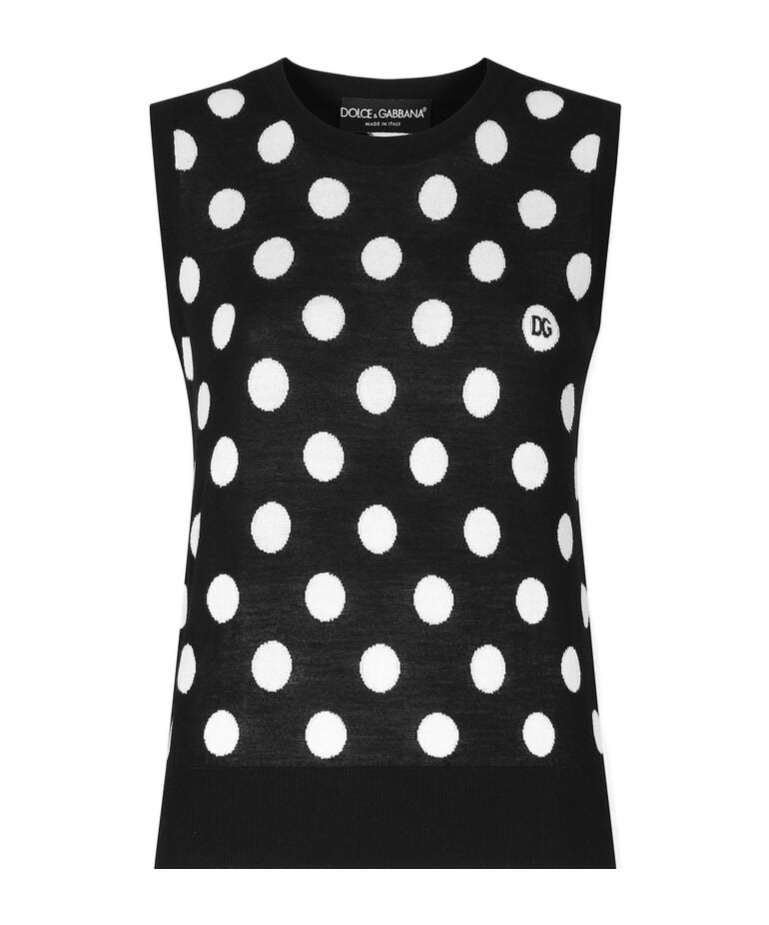 Dolce & Gabbana Polka Dot Wool-blend Sweater Vest In Black
