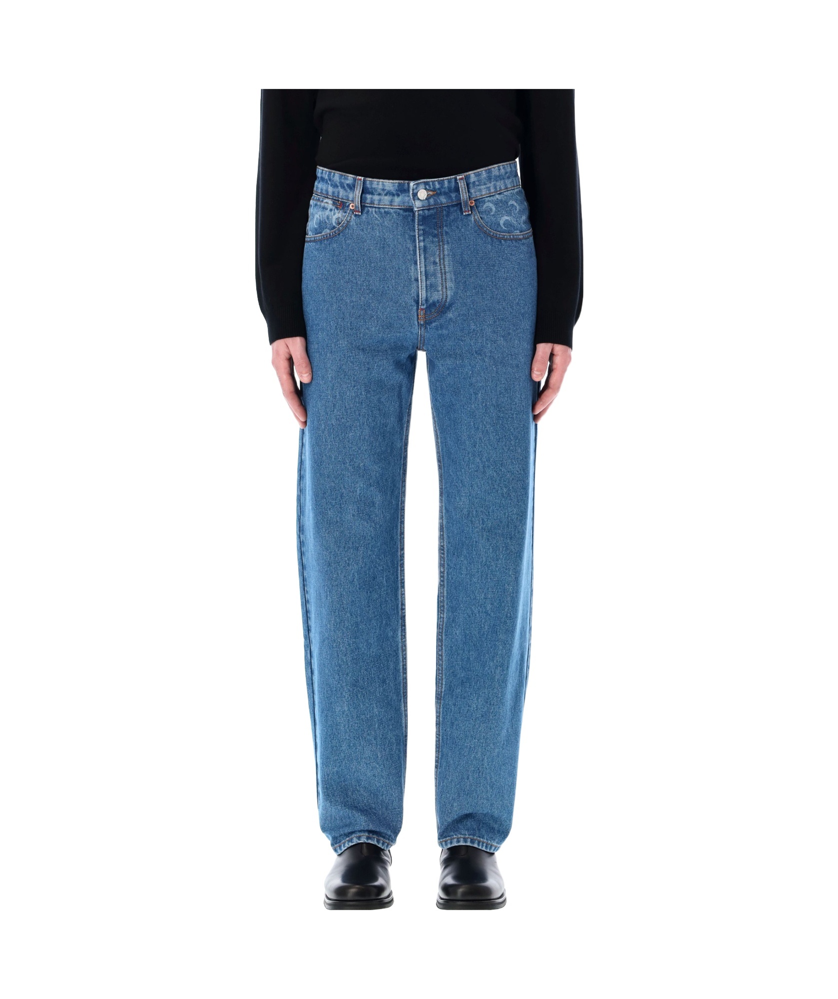 Marine Serre Moon Laser Denim Loose Jeans In Blue
