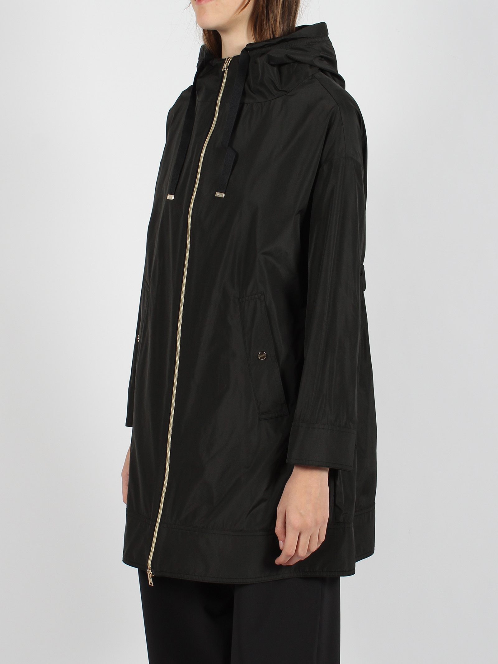 Herno Zipper Hooded Raincoat In Black