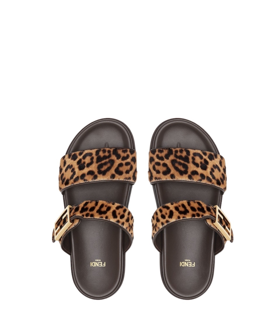 Fendi Printed Cavallino Calfskin Slides In Animal Print